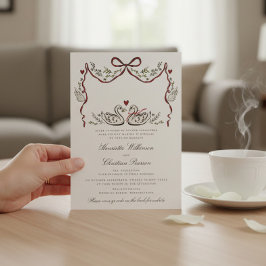 Romantic Swans with Hearts Woodland Wedding Card Inbjudningar