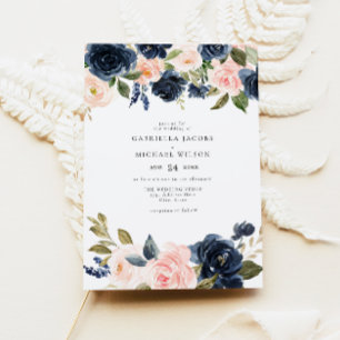 Romantic & Sweet Navy Blommigt Garden Wedding Inbjudningar