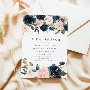 Romantic & Sweet Navy  Blommigt Möhippa Brunch Inbjudningar