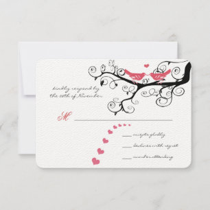 Romantic Swirly Rosa Lovebird Träd Bröllop OSA Kort