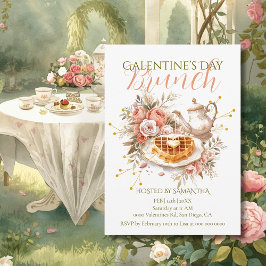 Romantic Tea Waffle Galentine Brunch Floral Charm Inbjudningar
