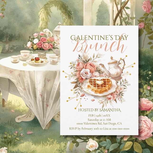 Romantic Tea Waffle Galentine Brunch Floral Charm Inbjudningar (Skapare uppladdad)