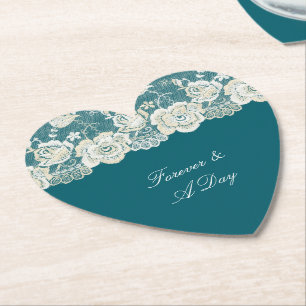 Romantic Teal Blue White Snöre Blommigt Bröllop Underlägg Papper