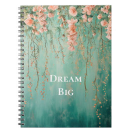Romantic Teal Blush Pink Flowers Dream Anteckningsbok