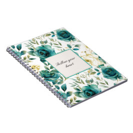 Romantic Teal Cream Ro Blommigt Anteckningsbok