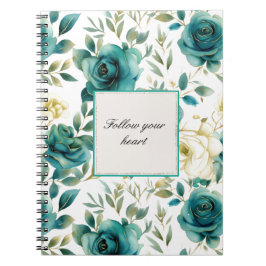 Romantic Teal Cream Ro Blommigt Anteckningsbok