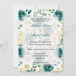 Romantic Teal Cream Ro Blommigt Bröllop Inbjudningar