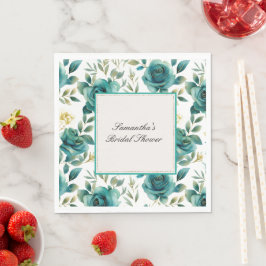 Romantic Teal Cream Ro Blommigt Möhippa Pappersservett
