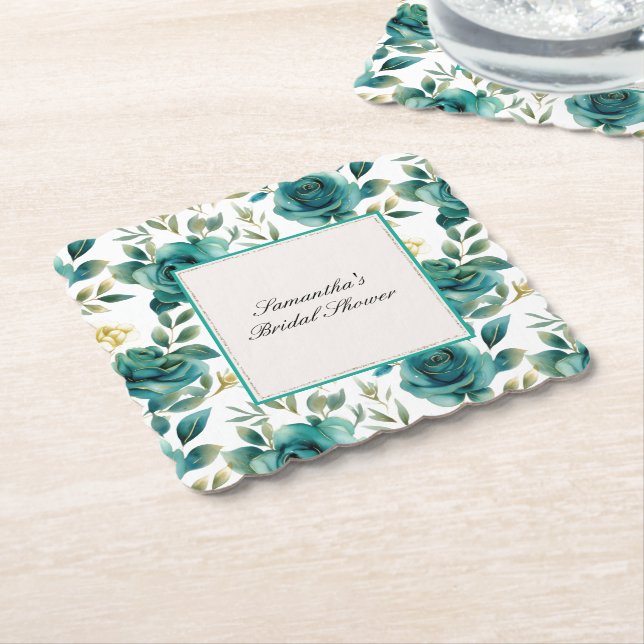 Romantic Teal Cream Ro Blommigt Möhippa Underlägg Papper (Vinklad)