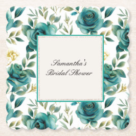 Romantic Teal Cream Ro Blommigt Möhippa Underlägg Papper