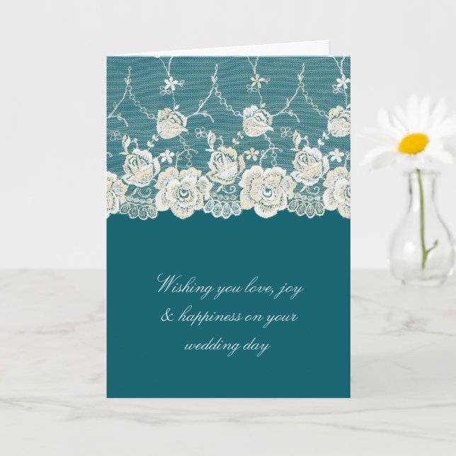 Romantic Teal Cream White Snöre Blommigt Bröllop Kort (Liten växt)