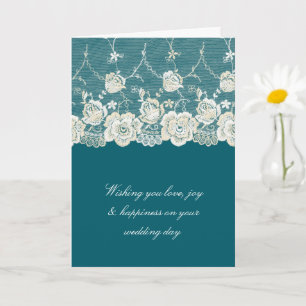 Romantic Teal Cream White Snöre Blommigt Bröllop Kort