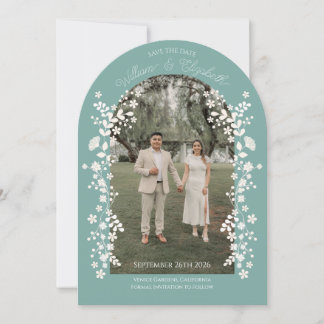 Romantic Teal Eucalyptus Floral Arch Save the Date Inbjudningar