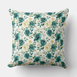 Romantic Teal Grönt Cream Ro Blommigt Kudde