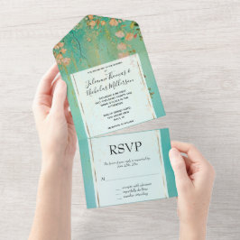 Romantic Teal Grönt  Rosa Blommigt Bröllop
