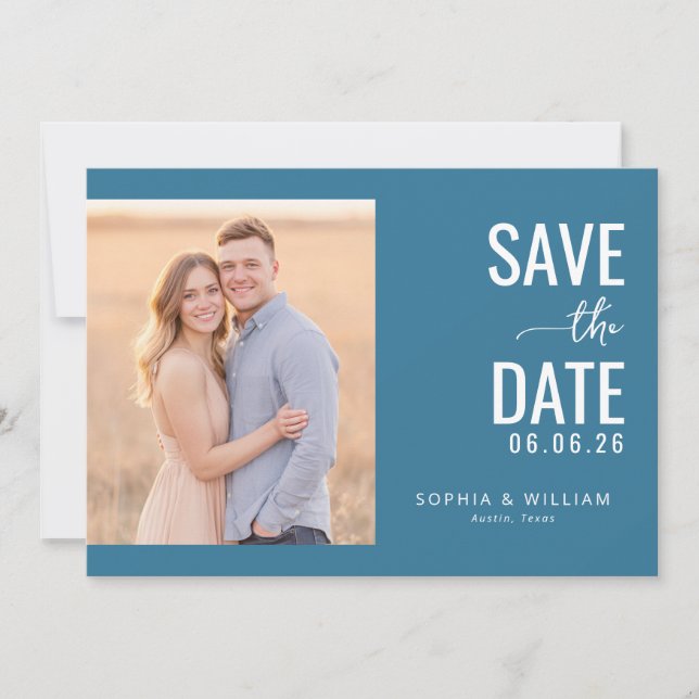 Romantic Teal Minimalist Photo Spara Datumet (Framsida)