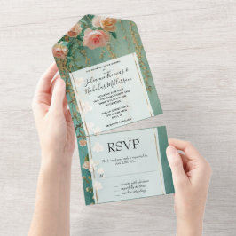 Romantic Teal Peach Ro Blommigt Bröllop