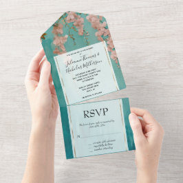 Romantic Teal Rosa Flowers Bröllop