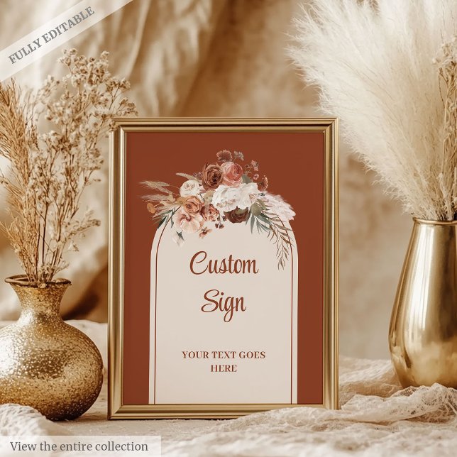 Romantic Terracotta Pampas Sage Boho Blommigt Anpa Poster (Romantic Terracotta Pampas Sage Boho Floral Custom Poster)