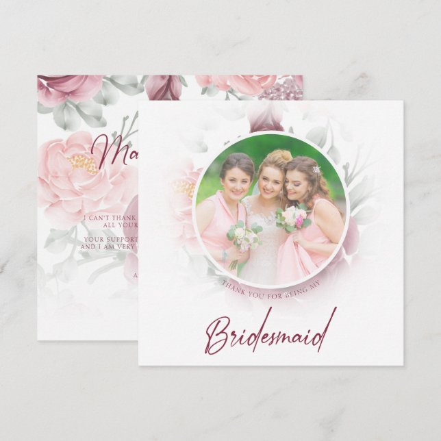 Romantic Thank You Bridesmaids Classic Floral Pink (Fram/baksida)