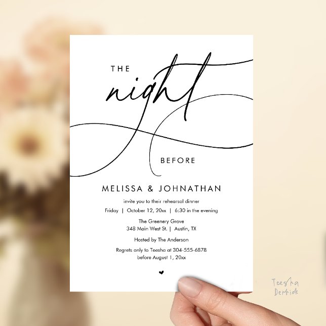 Romantic The Night Before Wedding Rehearsal Dinner Inbjudningar (Romantic The Night Before Wedding Rehearsal Dinner Invitation card in black and white)