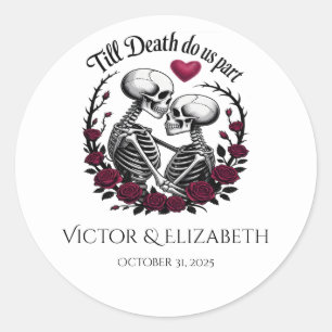 Romantic till Death do us part Skeleton Bröllop Runt Klistermärke
