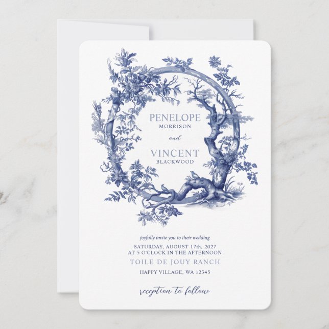 Romantic Toile de Jouy och Love birds Inbjudningar (Framsida)