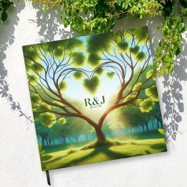 Romantic Träd par Monogram Bröllop Gästböcker (Romantic Tree Couple Monogram Wedding Guest Book)