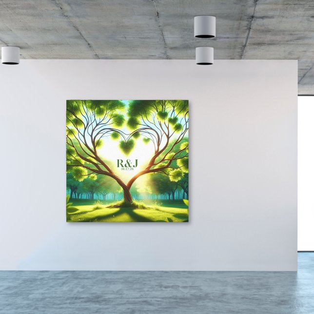 Romantic Träd par Monogram Canvastryck (Romantic Tree Couple Monogram Canvas Print)