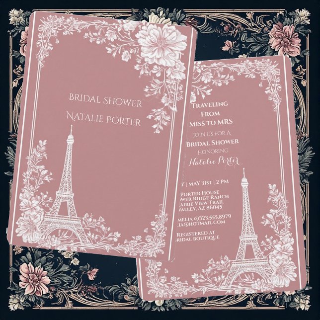 Romantic Traveling from Miss to Mrs Bridal Shower  Inbjudningar (Romantic Traveling from Miss to Mrs Bridal Shower Invitation)