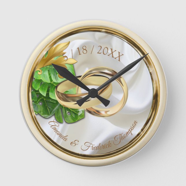 Romantic Tropical Bröllop Gift Clock Rund Klocka (Framsida)