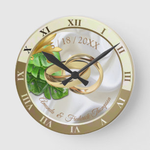 Romantic Tropical Bröllop Gift Clock Rund Klocka