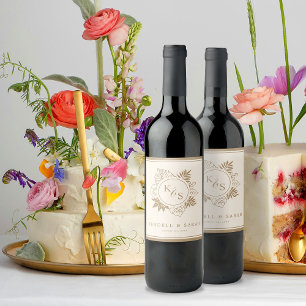 Romantic Tropical Greenery Bröllop Vinflaska Etikett