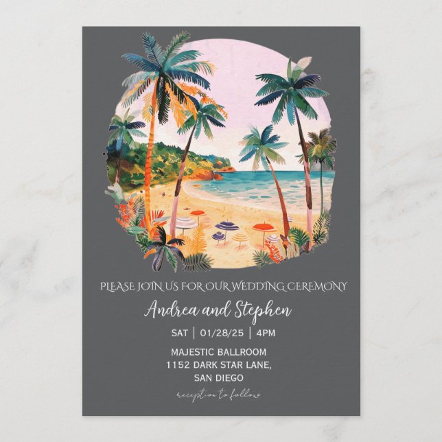 Romantic Tropical Island Wedding Inbjudningar (Framsida)