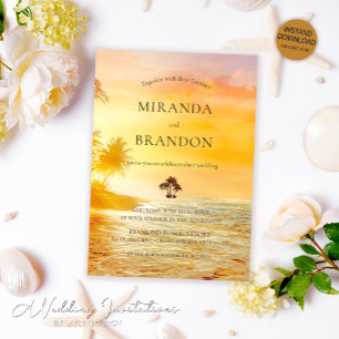 Romantic Tropical Sunset Beach Wedding Inbjudningar
