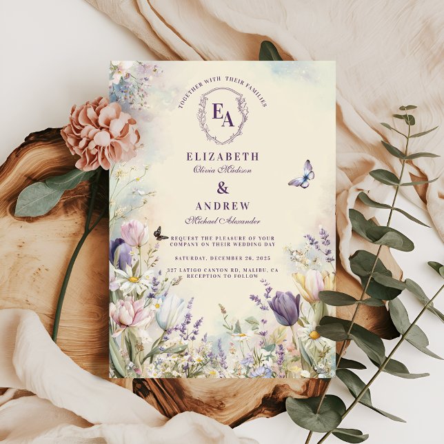 Romantic Tulip och Daisy Pastel Bröllop Inbjudningar (Skapare uppladdad)