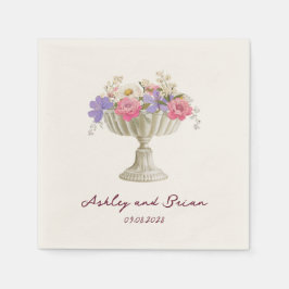 Romantic Tuscan Garden Urn with Flowers Wedding Pappersservett