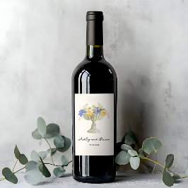 Romantic Tuscan Garden Urn with Flowers Wedding Vinflaska Etikett