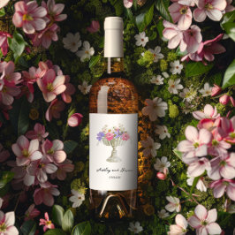 Romantic Tuscan Garden Urn with Flowers Wedding Vinflaska Etikett