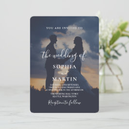 Romantic Twilight Silhouette Photo Script Wedding  Inbjudningar