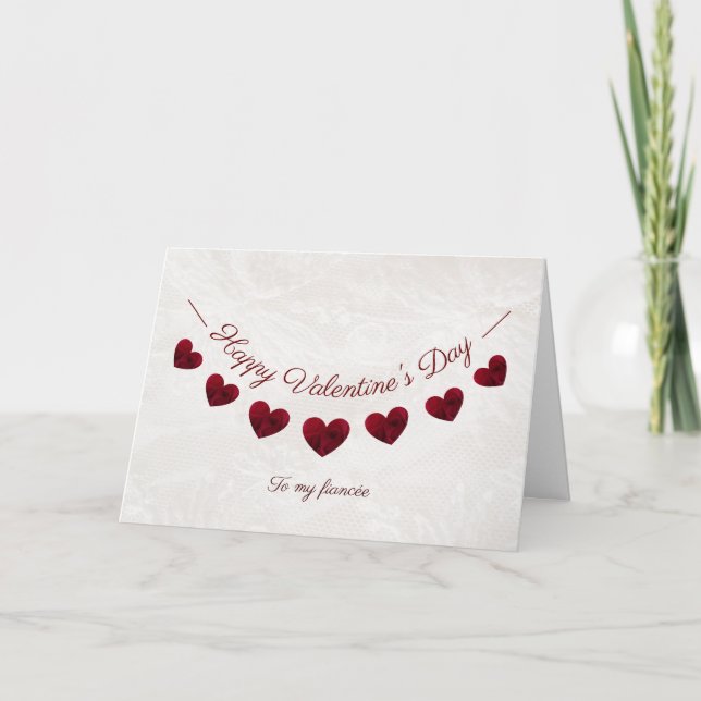 Romantic Valentine Day Red Heart Bunting Fiancee Kort (Framsida)