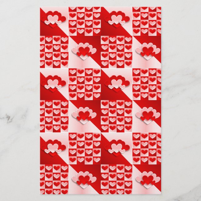 Romantic Valentine Kärlek Hearts Red White Heart Brevpapper (Framsida)