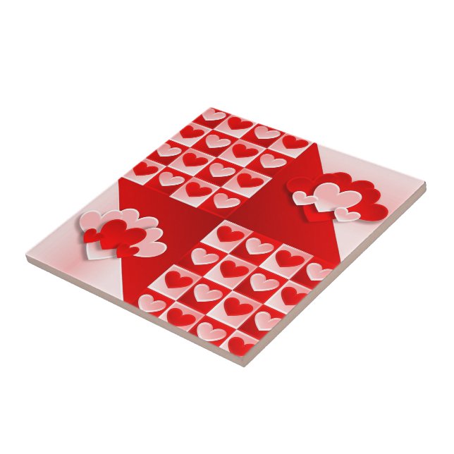Romantic Valentine Kärlek Hearts Red White Heart Kakelplatta (Sidan)