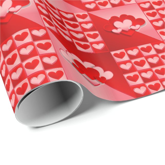 Romantic Valentine Kärlek Hearts Red White Heart Presentpapper (Rullad Hörn)