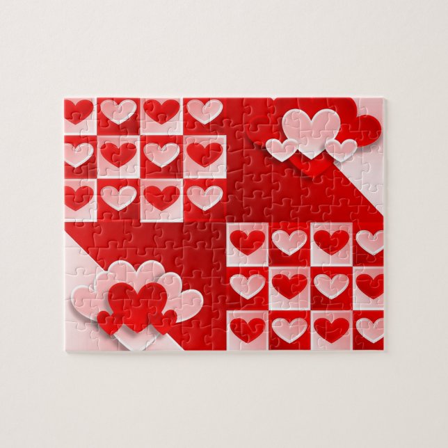 Romantic Valentine Kärlek Hearts Red White Heart Pussel (Horisontell)