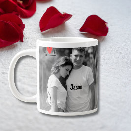 Romantic Valentine par Photo I Red Heart U Namn Jumbo Mugg