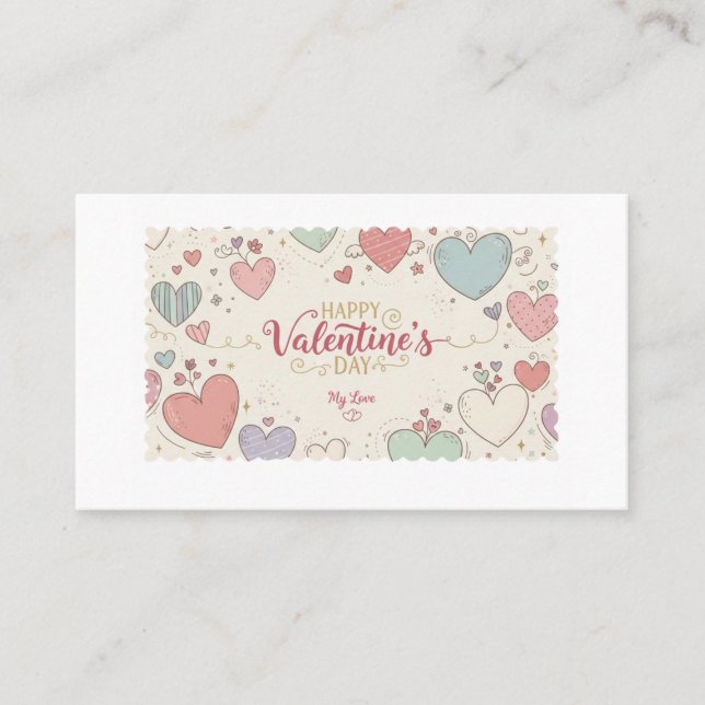 Romantic Valentine’s Day Card – Cute Heart Illustr Visitkort (Framsida)