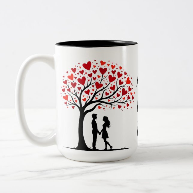 Romantic Valentine’s Day Love Tree Design Två-Tonad Mugg (Vänster)