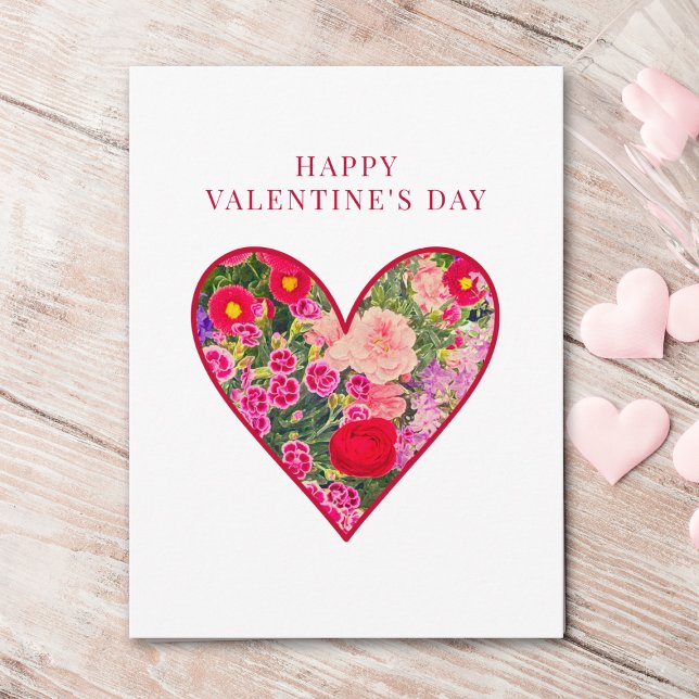 Romantic Valentine's Day - Love Pink Floral Heart Kort (Skapare uppladdad)