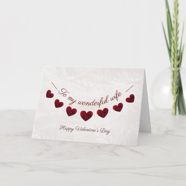 Romantic Valentines Day Red Heart Bunting-fru Kort (Framsida)